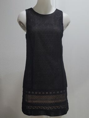 LOFT Black Eyelet Shift Dress